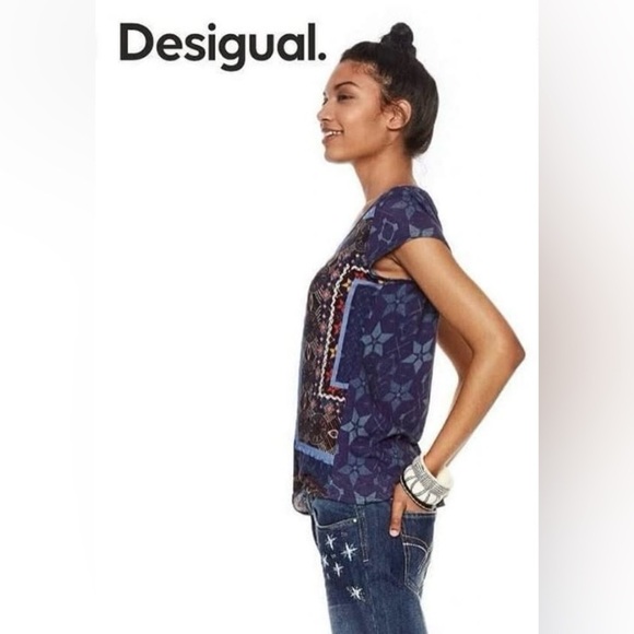DESIGUAL Geometric Short Sleeve Top in Multicolor - Picture 5 of 6